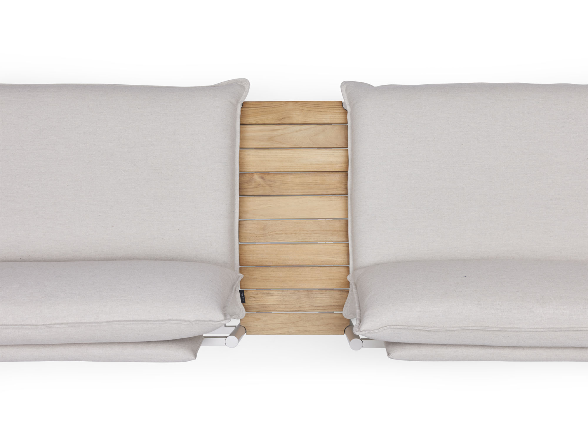 Overhead view of wood and white small outdoor end table